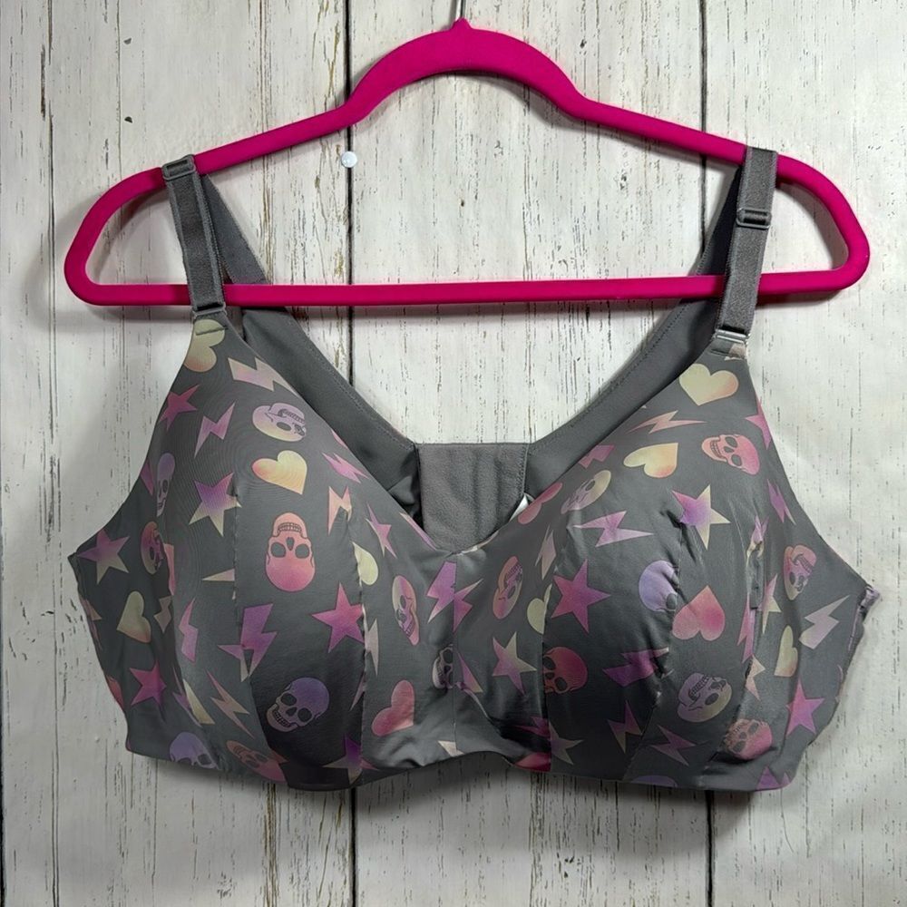 Torrid Curve Womens Wireless Gray Pink Skull Print Bra